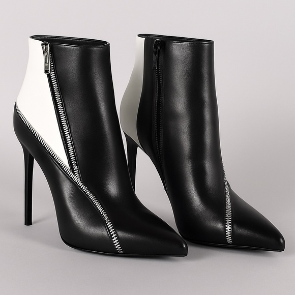 🏷️ NW Saint Laurent/Hedi Slimane Black&Whit Booties Size40  Made in Italy  🇮🇹 - Picture 1 of 14